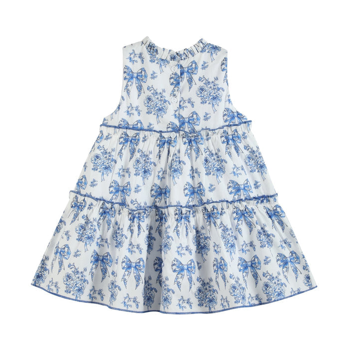 Blue and White Print Layered Ruffle Dress - Lil Cactus