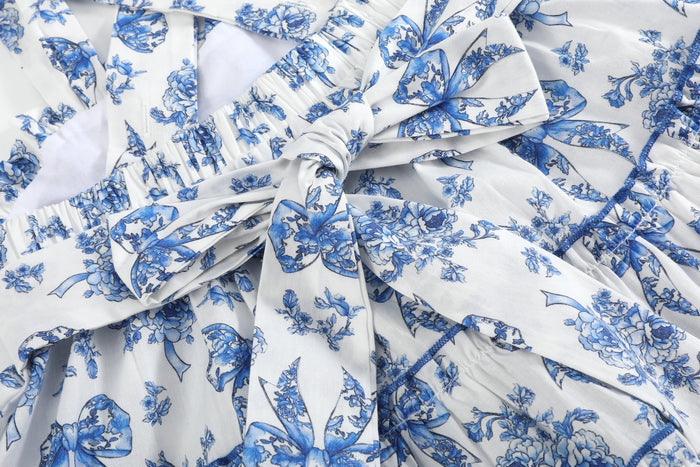 Blue and White Print Layered Sundress - Lil Cactus
