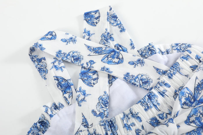 Blue and White Print Layered Sundress - Lil Cactus