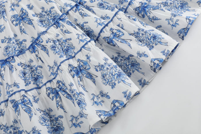 Blue and White Print Layered Sundress - Lil Cactus
