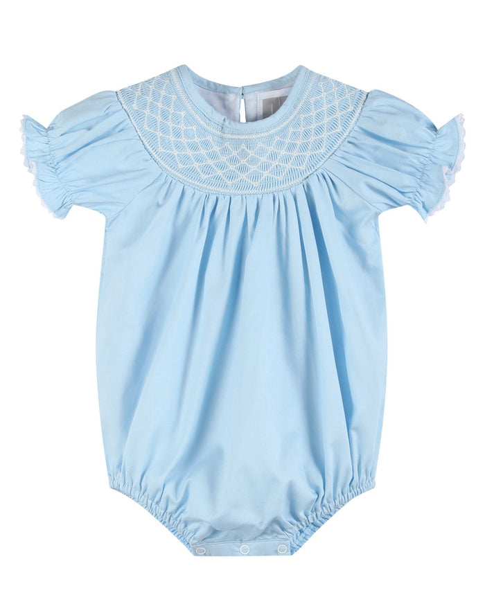 Blue and White Smocked Bubble Romper - Lil Cactus