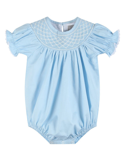 Blue and White Smocked Bubble Romper - Lil Cactus