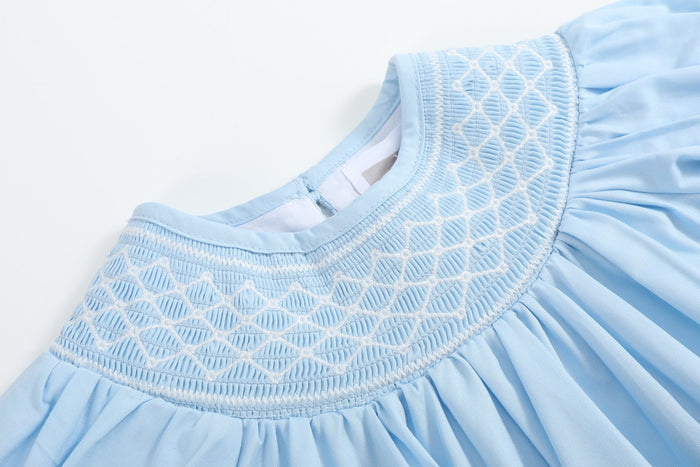 Blue and White Smocked Bubble Romper - Lil Cactus