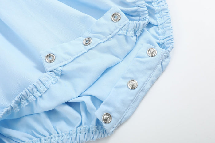 Blue and White Smocked Bubble Romper - Lil Cactus