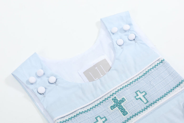 Blue Crosses Smocked JonJon - Lil Cactus