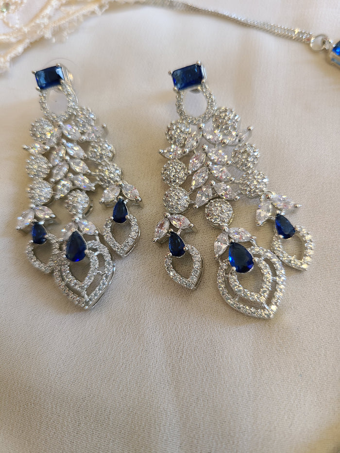 MOHAR statement necklace set in blue cubic zirconia stones with clear accents