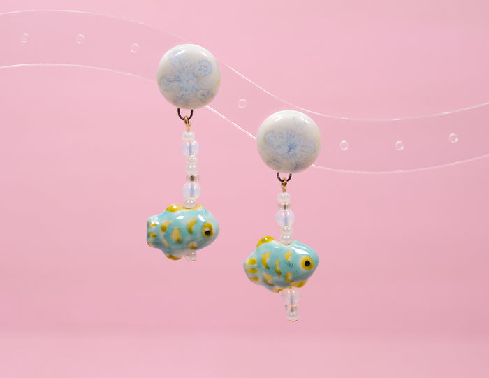 Blue Fish Bubble Earrings