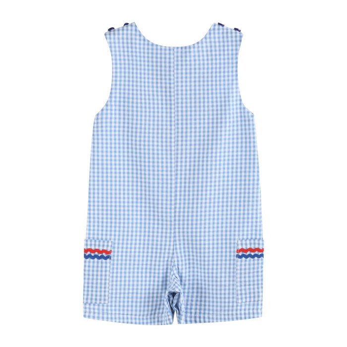 Blue Gingham American Flag Pocket Shortalls - Lil Cactus