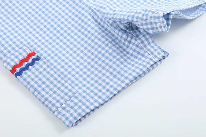 Blue Gingham American Flag Pocket Shortalls - Lil Cactus