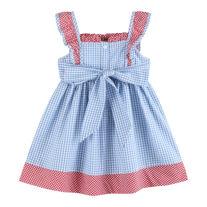 Blue Gingham American Flag Ruffle Dress - Lil Cactus