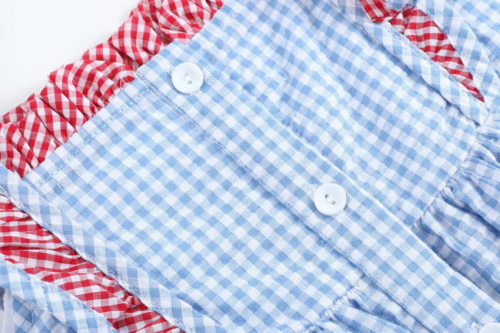 Blue Gingham American Flag Ruffle Dress - Lil Cactus