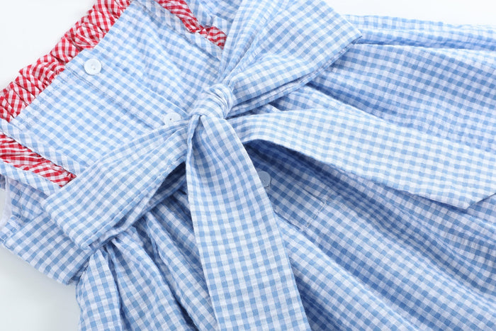 Blue Gingham American Flag Ruffle Dress - Lil Cactus