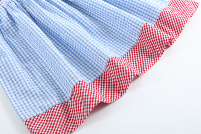 Blue Gingham American Flag Ruffle Dress - Lil Cactus