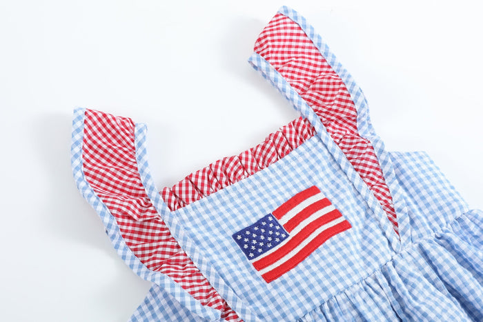 Blue Gingham American Flag Ruffle Dress - Lil Cactus