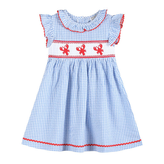 Blue Gingham Crawfish Smocked Dress - Lil Cactus