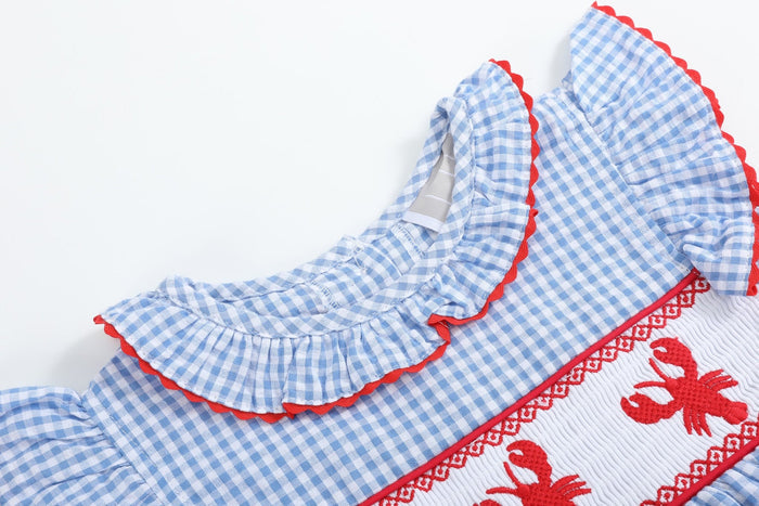 Blue Gingham Crawfish Smocked Dress - Lil Cactus