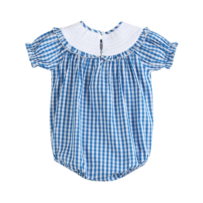 Blue Gingham Pumpkin Smocked Ruffle Romper - Lil Cactus