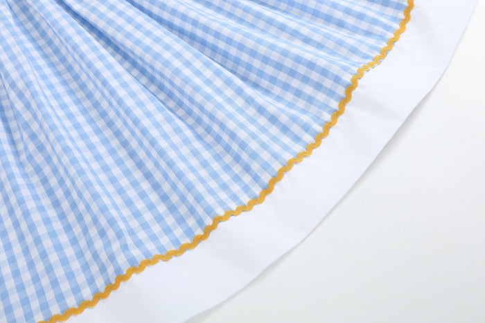 Blue Gingham Sunflower Smocked Bishop Dress - Lil Cactus