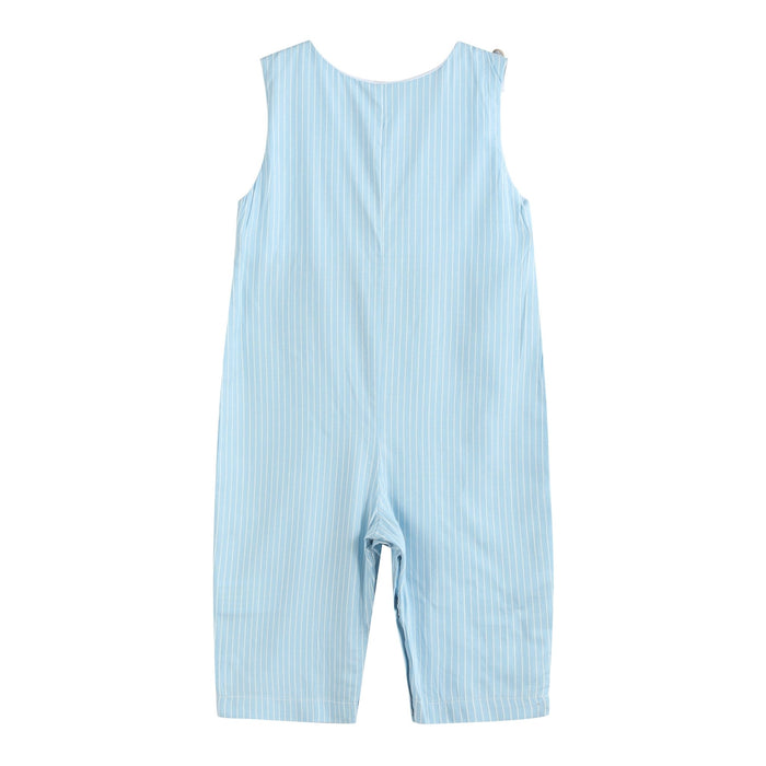 Blue Gingham Train Smocked Overalls - Lil Cactus