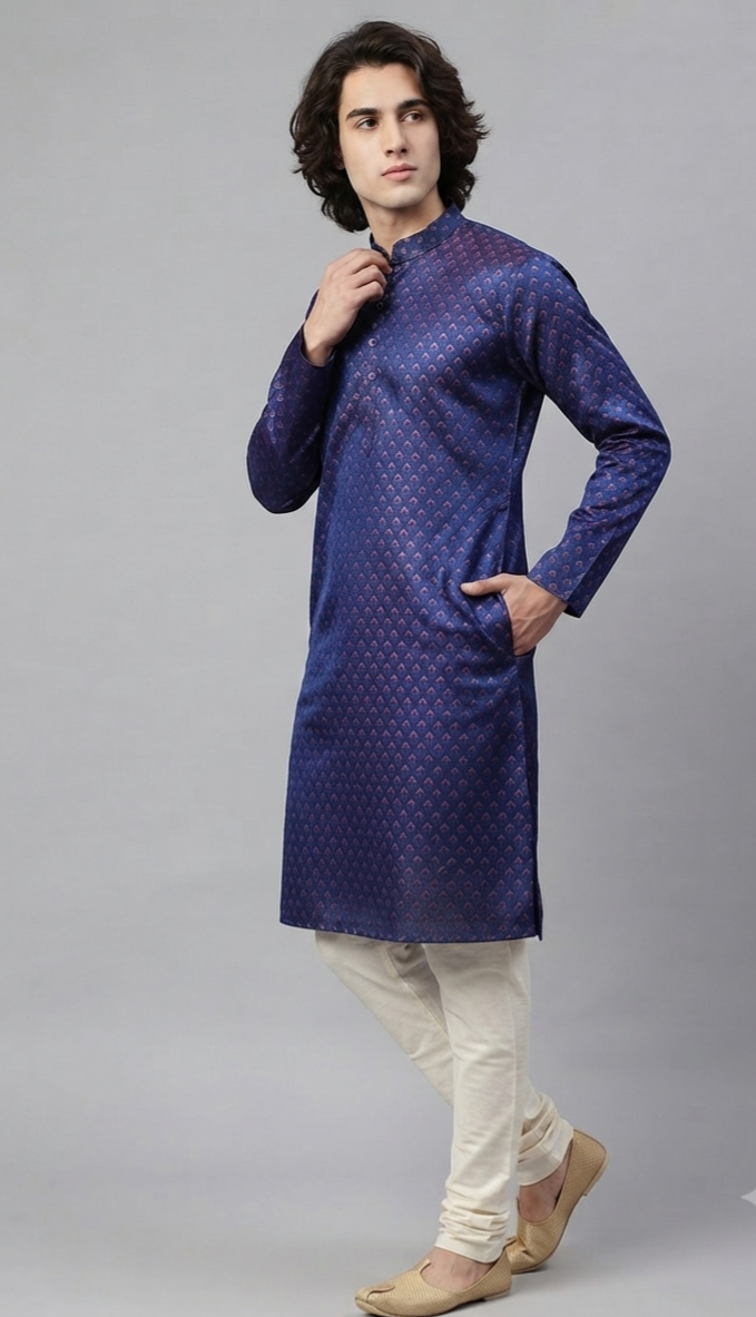 Blue Jaquard Kurta