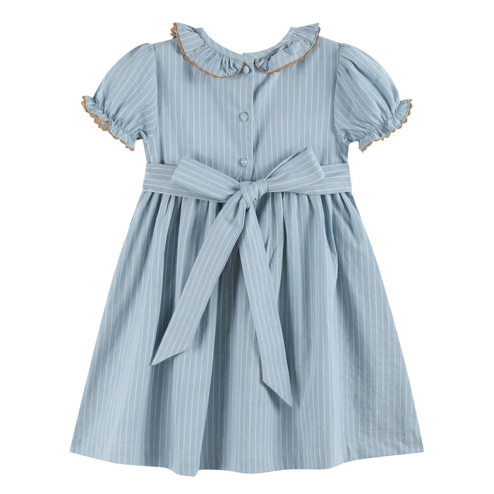 Blue Pinstripe Smocked Ruffle Collar Dress - Lil Cactus