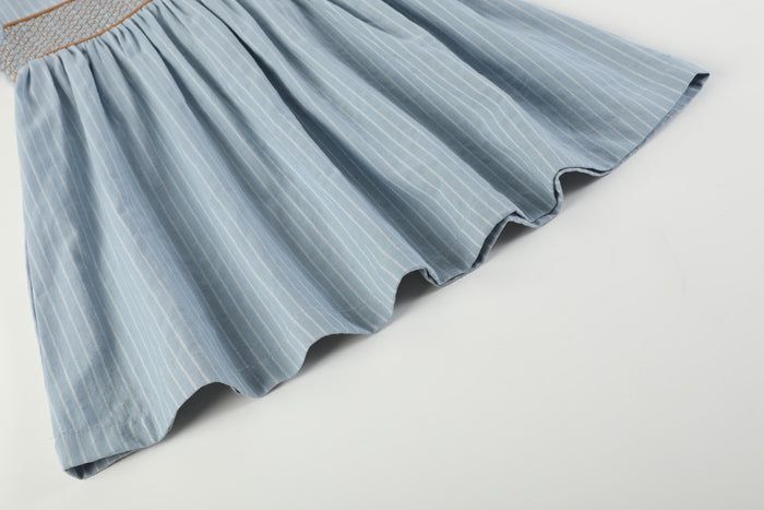 Blue Pinstripe Smocked Ruffle Collar Dress - Lil Cactus