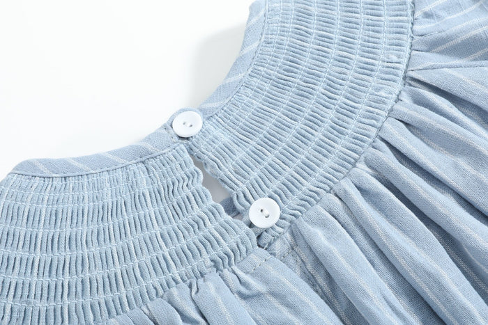 Blue Pinstripe Mallard Duck Smocked Bishop Dress - Lil Cactus