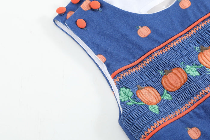 Blue Pumpkin Print Knit Smocked Longalls - Lil Cactus