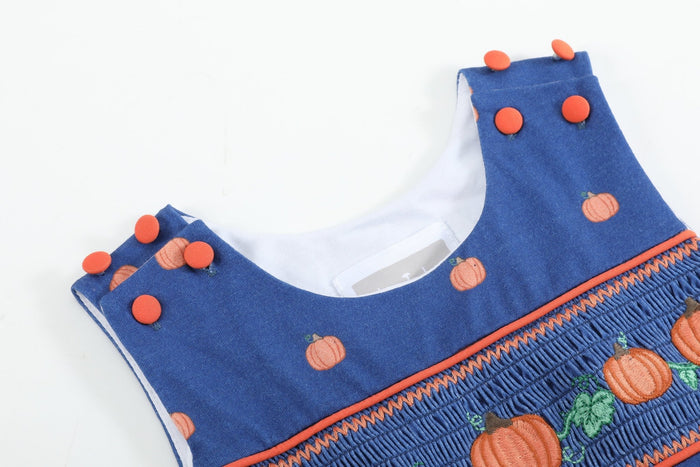 Blue Pumpkin Print Knit Smocked Longalls - Lil Cactus
