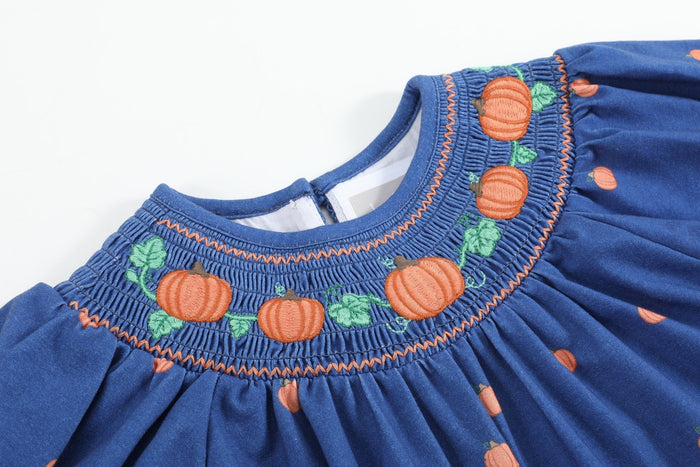 Blue Pumpkin Print Knit Smocked Playsuit - Lil Cactus