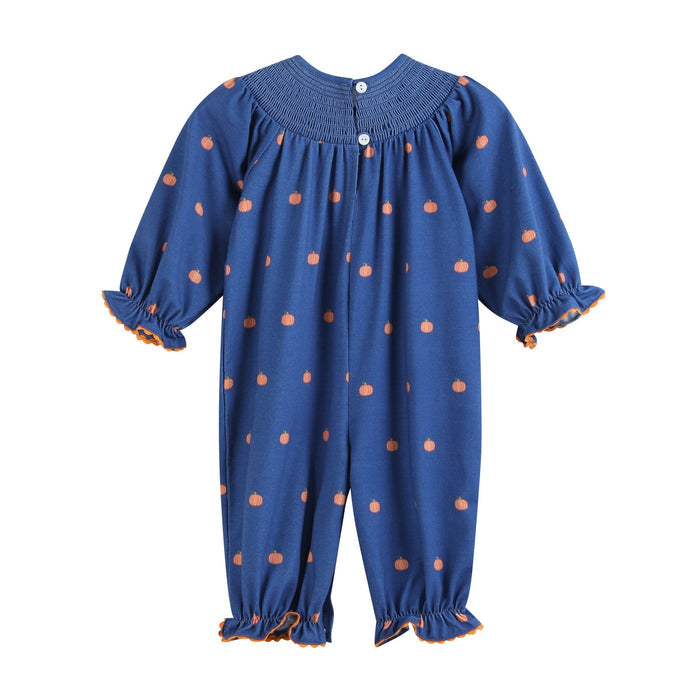 Blue Pumpkin Print Knit Smocked Playsuit - Lil Cactus
