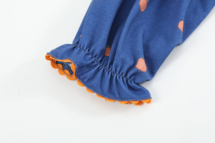 Blue Pumpkin Print Knit Smocked Playsuit - Lil Cactus