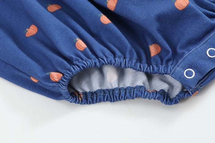 Blue Pumpkin Print Knit Smocked Romper - Lil Cactus