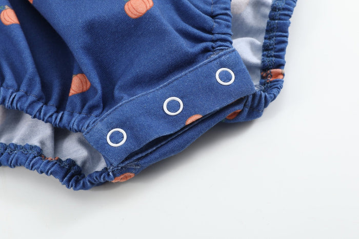 Blue Pumpkin Print Knit Smocked Romper - Lil Cactus
