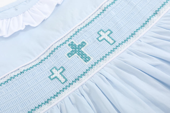Blue Ruffled Crosses Smocked Dress - Lil Cactus
