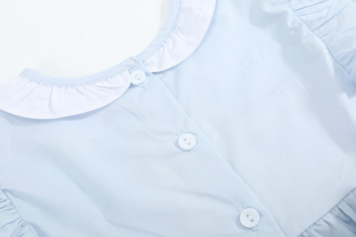 Blue Ruffled Crosses Smocked Dress - Lil Cactus