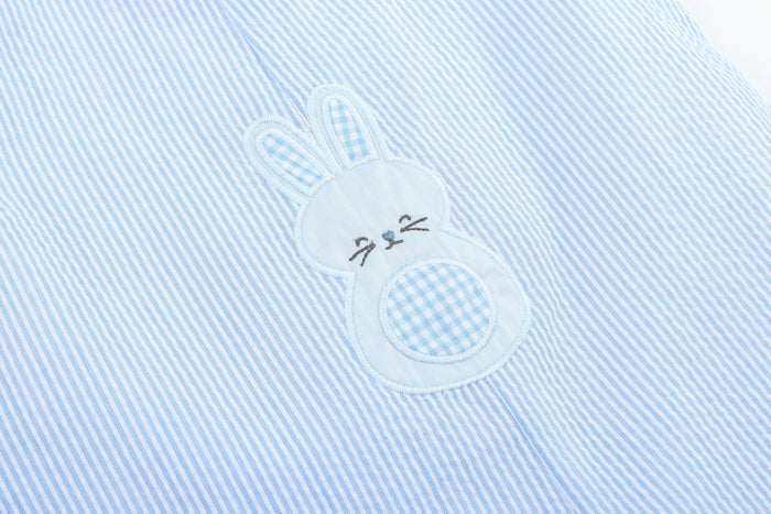 Blue Seersucker Gingham Bunny Shortall - Lil Cactus