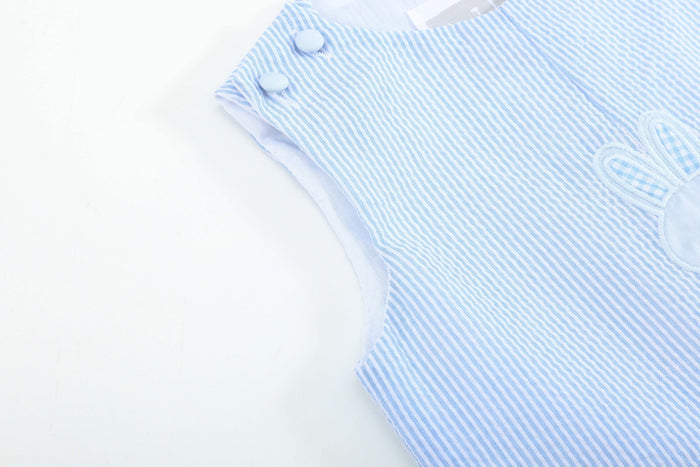 Blue Seersucker Gingham Bunny Shortall - Lil Cactus