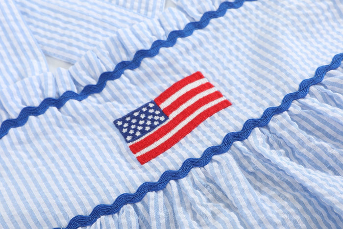 Blue Seersucker USA Flag Layered Sundress - Lil Cactus