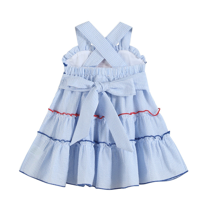 Blue Seersucker USA Flag Layered Sundress - Lil Cactus