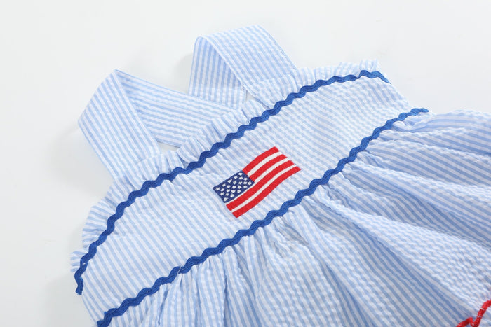 Blue Seersucker USA Flag Layered Sundress - Lil Cactus