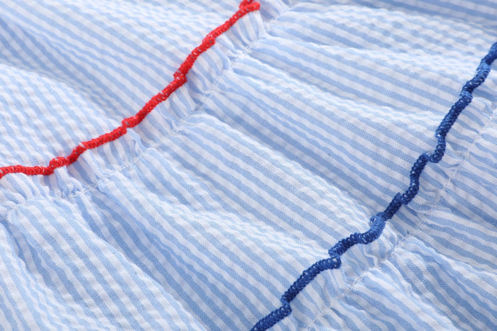 Blue Seersucker USA Flag Layered Sundress - Lil Cactus