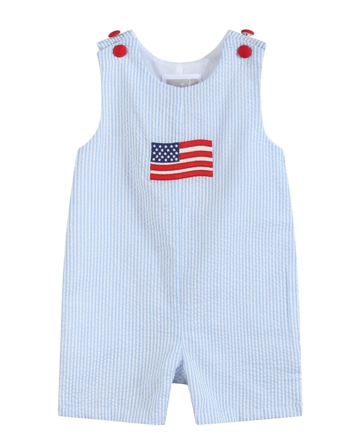 Blue Seersucker USA Flag Shortalls - Lil Cactus