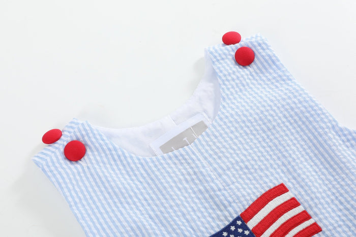 Blue Seersucker USA Flag Shortalls - Lil Cactus