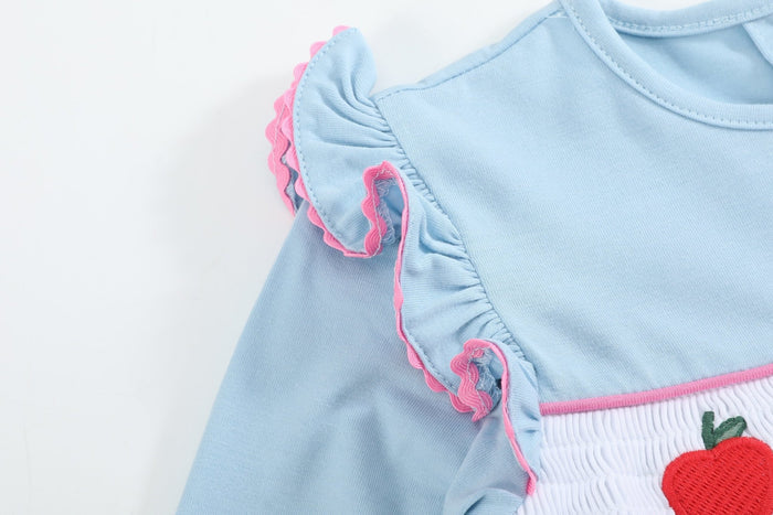 Blue Smocked Knit ABC School Dress - Lil Cactus