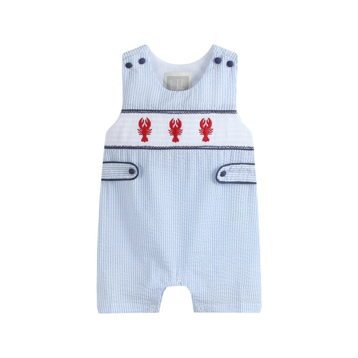 Blue Stripe Crawfish Smocked Shortalls - Lil Cactus