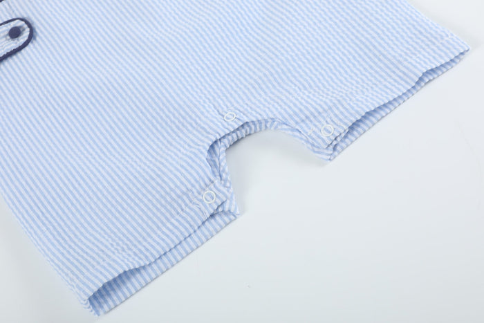 Blue Stripe Crawfish Smocked Shortalls - Lil Cactus