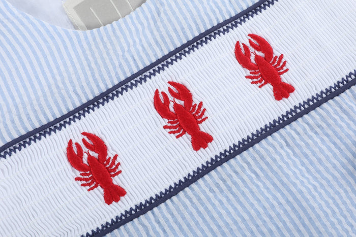 Blue Stripe Crawfish Smocked Shortalls - Lil Cactus