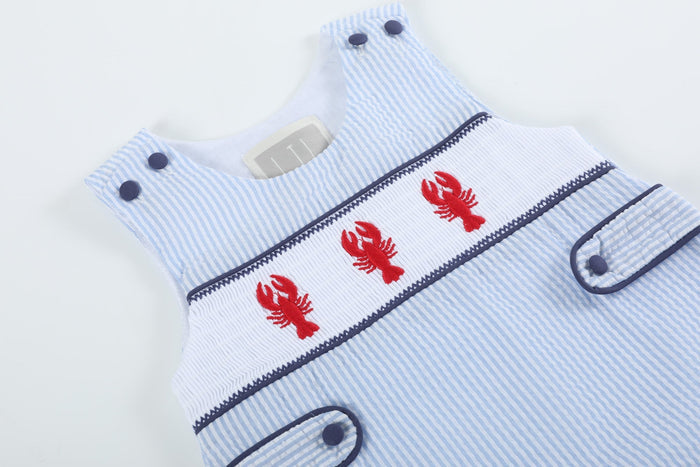 Blue Stripe Crawfish Smocked Shortalls - Lil Cactus