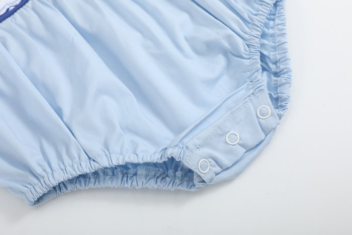 Blue Whale Smocked Collared Bubble Romper - Lil Cactus